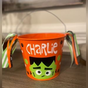 Metal monogrammed Halloween bucket